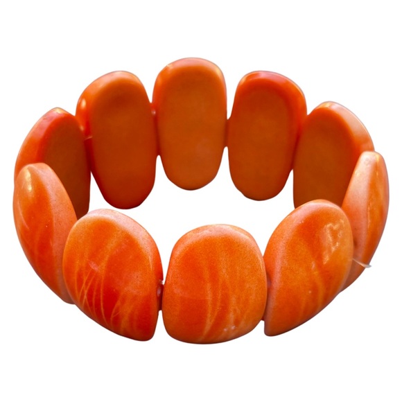 Large oval flat beaded Orange Elastic Plastic Bracelet - Picture 3 of 3